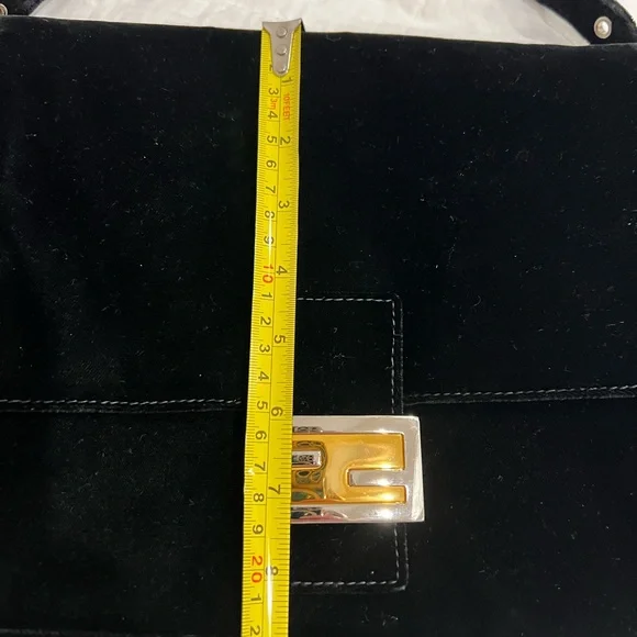 Fendi Black Velvet Baguette Bag with Gold-Tone Hardware - Picture 7 of 10